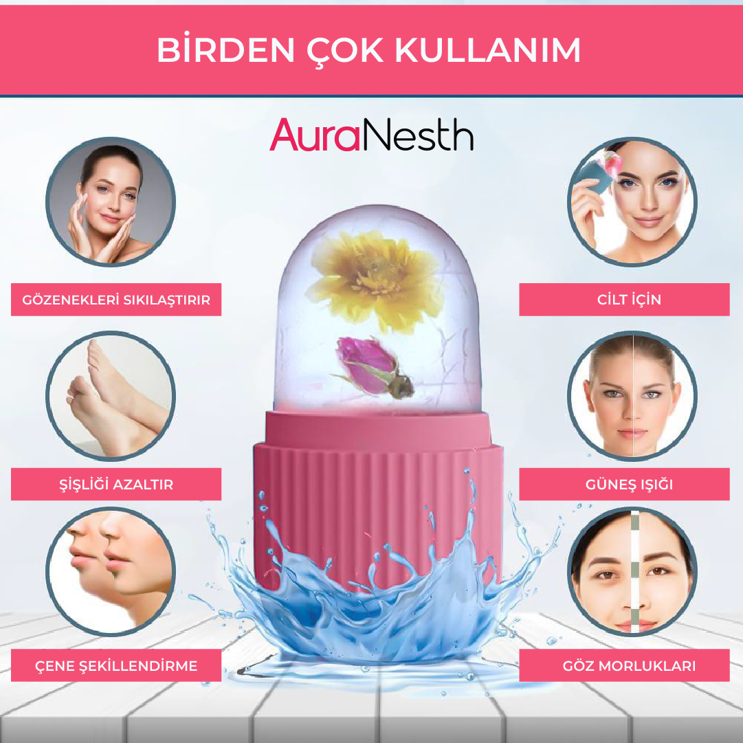 AuraNesth Silikon Yüz Buz Kalıbı, Cilt Bakımı, Yüz Masaj, Gözlaltı ve Vücut için