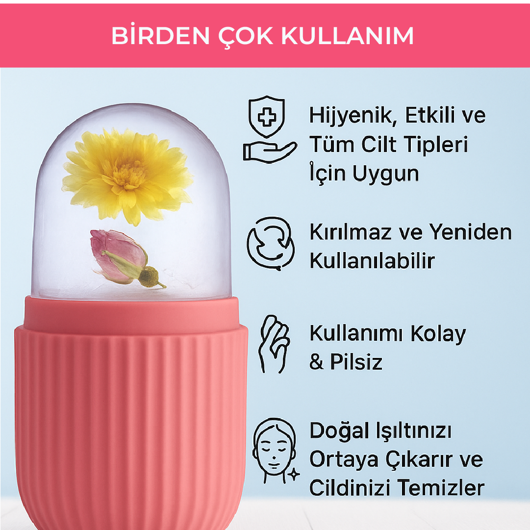 AuraNesth Silikon Yüz Buz Kalıbı, Cilt Bakımı, Yüz Masaj, Gözlaltı ve Vücut için